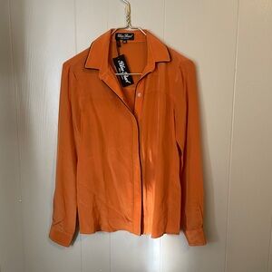 Blue Pearl 100% Silk Long Sleeve Button Down Shirt with Notched Collar